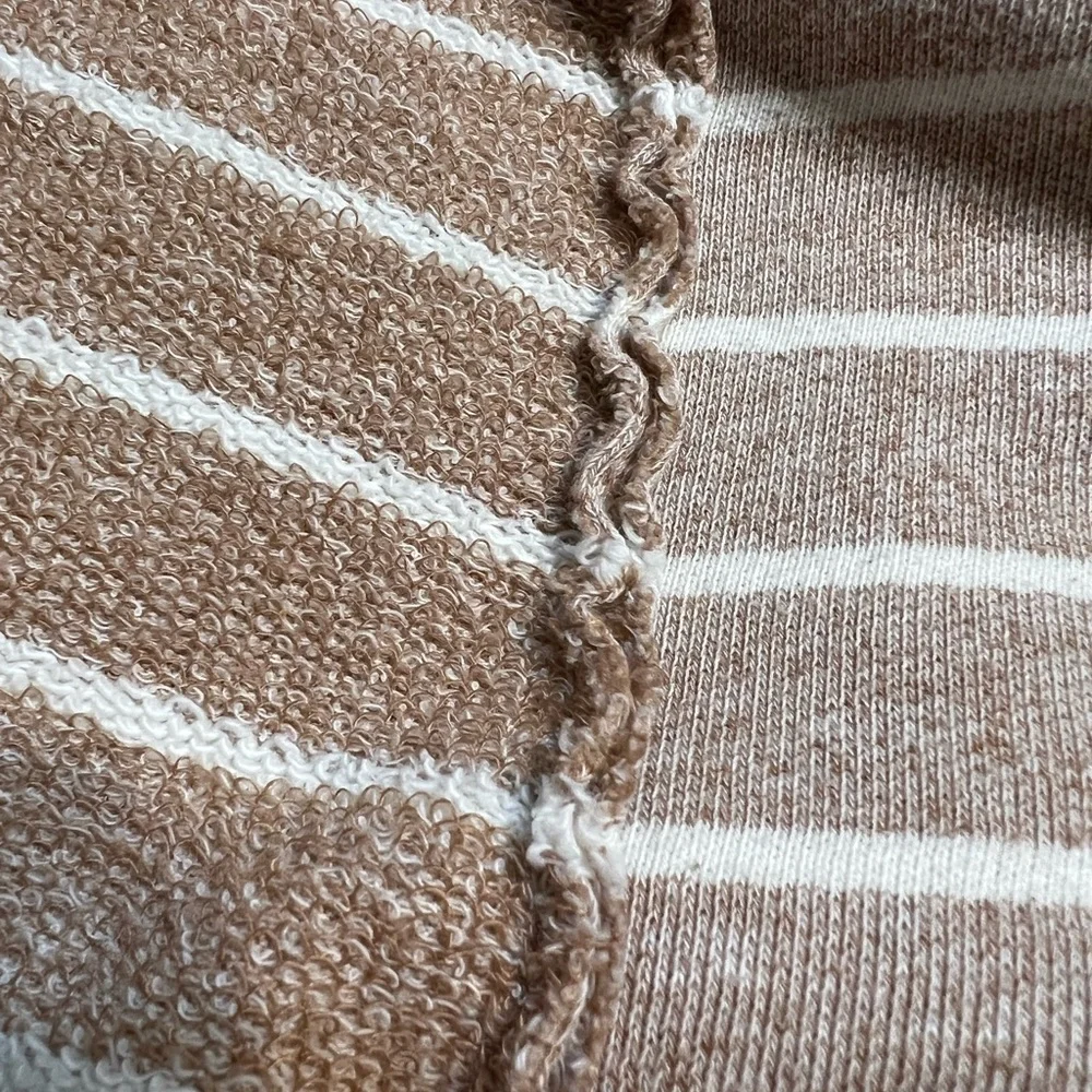 Anthropologie Striped White & Beige, Half & Half, Exposed Stitching Sweater - Picture 4 of 6